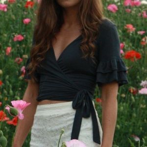 Wrap top with ruffle sleeves